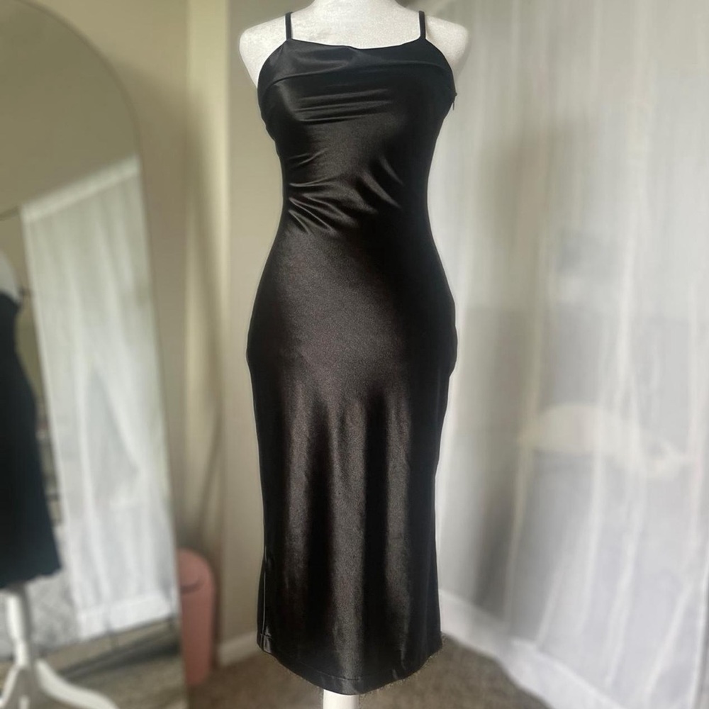 Black silk bodycon dress